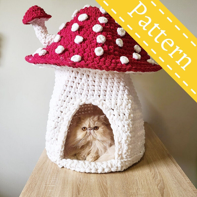 Mushroom Cat House Crochet Pattern