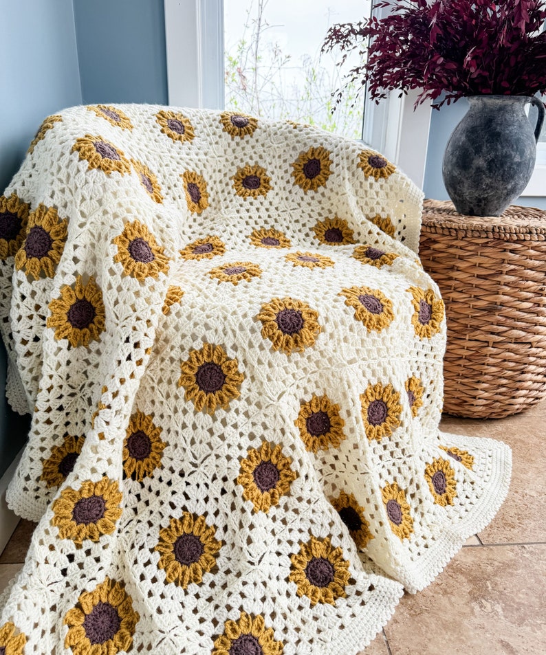 Sunflower Granny Square Blanket Crochet Pattern