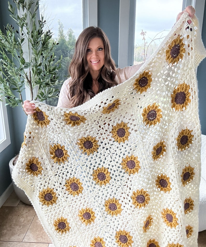 Sunflower Granny Square Blanket Crochet Pattern