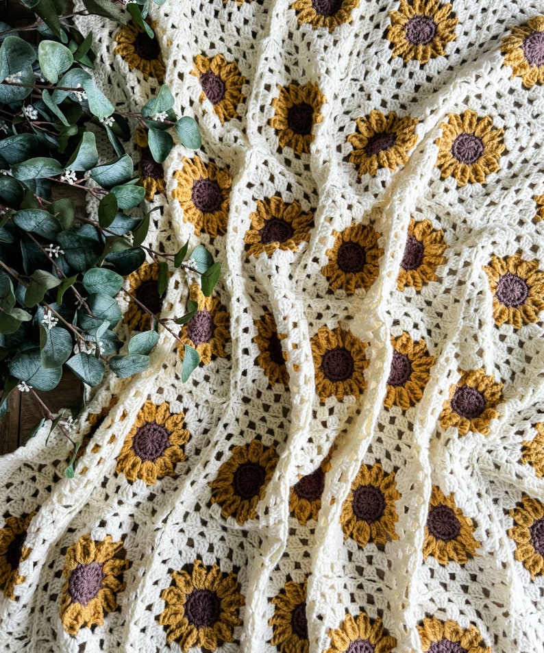 Sunflower Granny Square Blanket Crochet Pattern