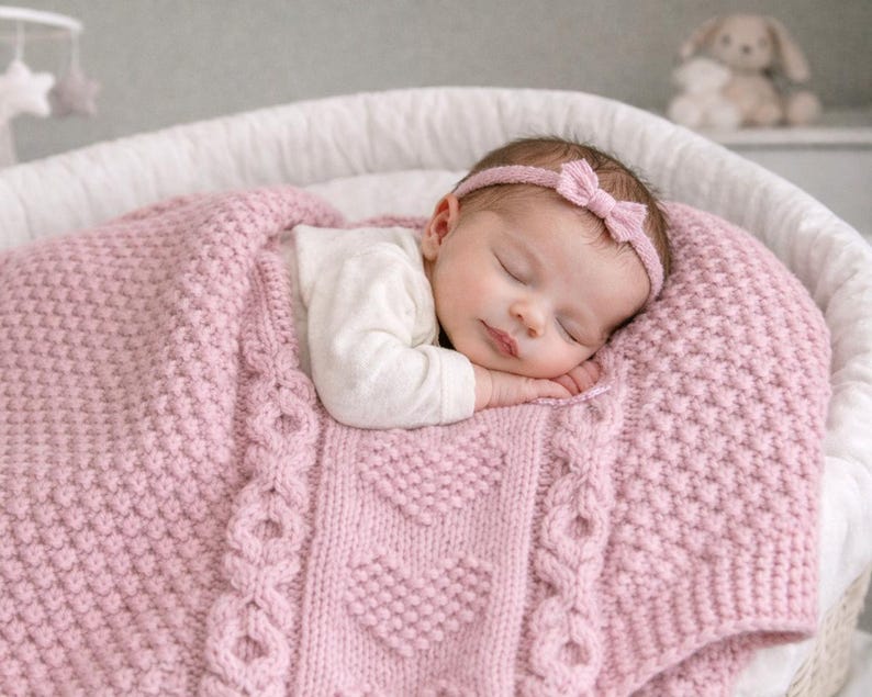 Blush Hearts Blanket Knitting Pattern