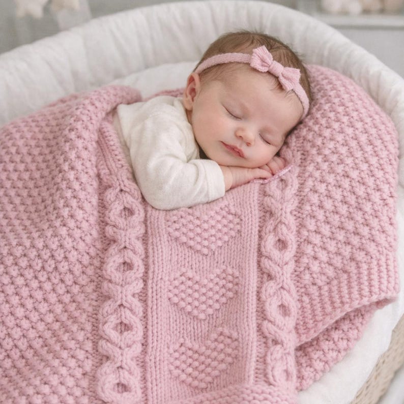 Blush Hearts Blanket Knitting Pattern